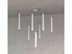 Lámpara Suspendida-Square Tube Sospensione 7 Luci Grigio Cavo Cm.250 Con Base Gris
