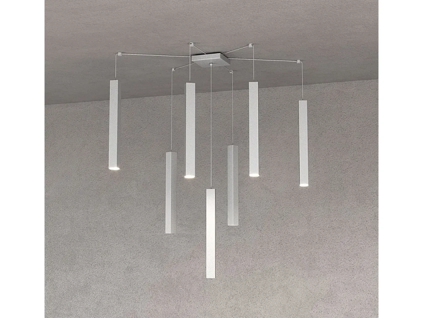 Lámpara Suspendida-Square Tube Sospensione 7 Luci Grigio Cavo Cm.250 Con Base Gris
