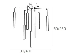 Lámpara Suspendida-Square Tube Sospensione 7 Luci Grigio Cavo Cm.250 Con Base Gris