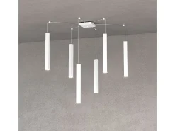 Square Tube Sospensione 6 Luci Bianco Cavo Cm.250 Con Base Blanco Hot