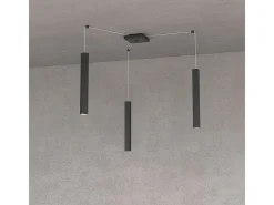 Lámpara Suspendida-Square Tube Sospensione 3 Luci Nero Cavo Cm.250 Con Base Negro