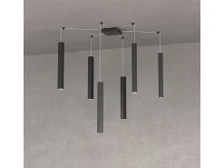Lámpara Suspendida-Square Tube Sospensione 6 Luci Nero Cavo Cm.250 Con Base Negro