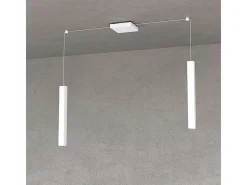 Square Tube Sospensione 2 Luci Bianco Cavo Cm.250 Con Base Blanco Best