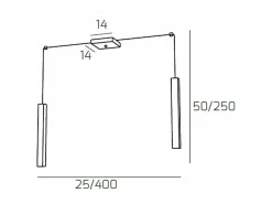 Square Tube Sospensione 2 Luci Bianco Cavo Cm.250 Con Base Blanco Best