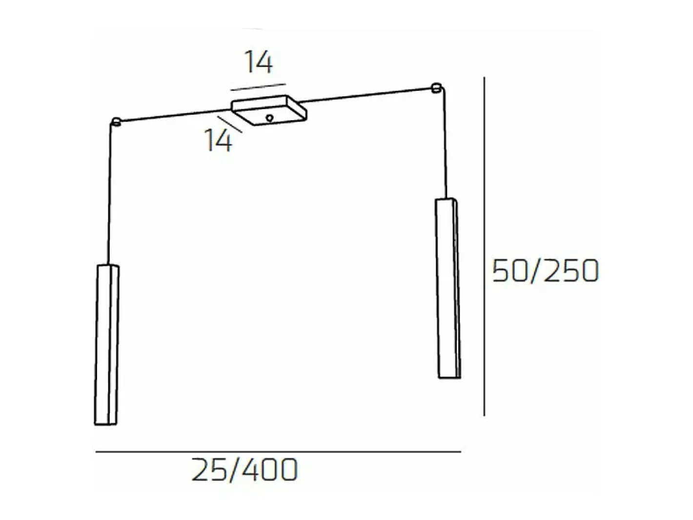 Square Tube Sospensione 2 Luci Bianco Cavo Cm.250 Con Base Blanco Best