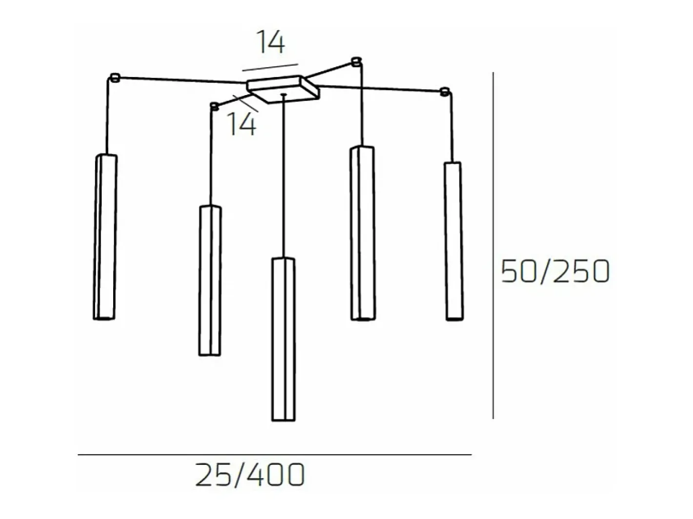 Square Tube Sospensione 5 Luci Bianco Cavo Cm.250 Con Base Blanco Discount