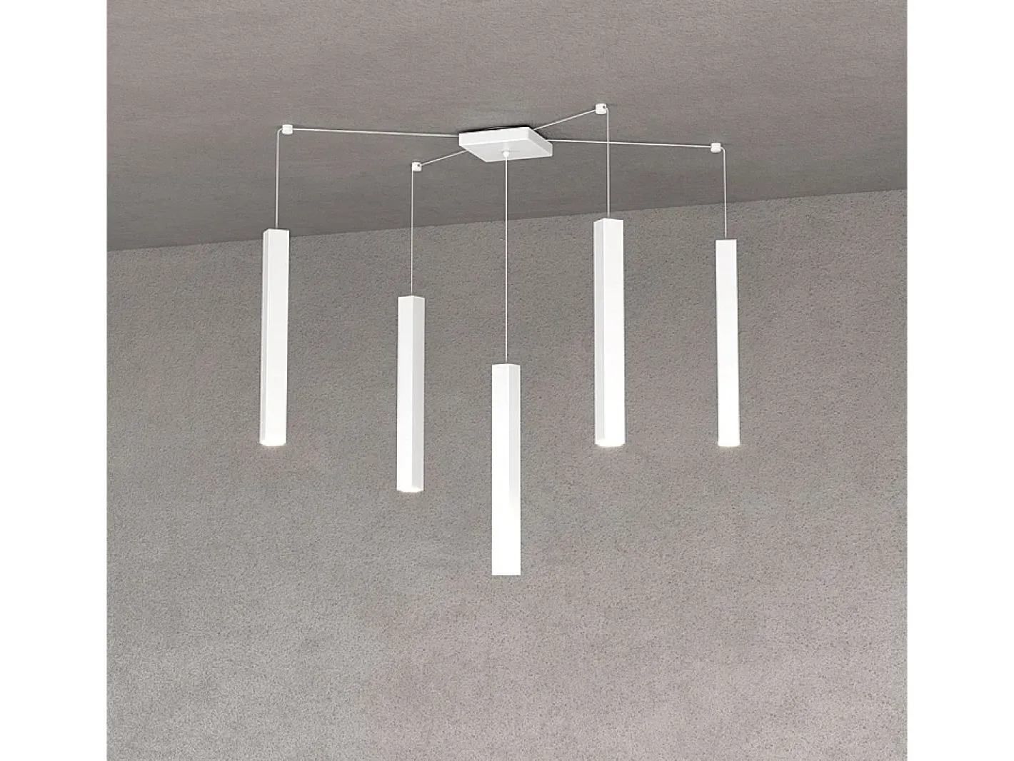 Square Tube Sospensione 5 Luci Bianco Cavo Cm.250 Con Base Blanco Discount