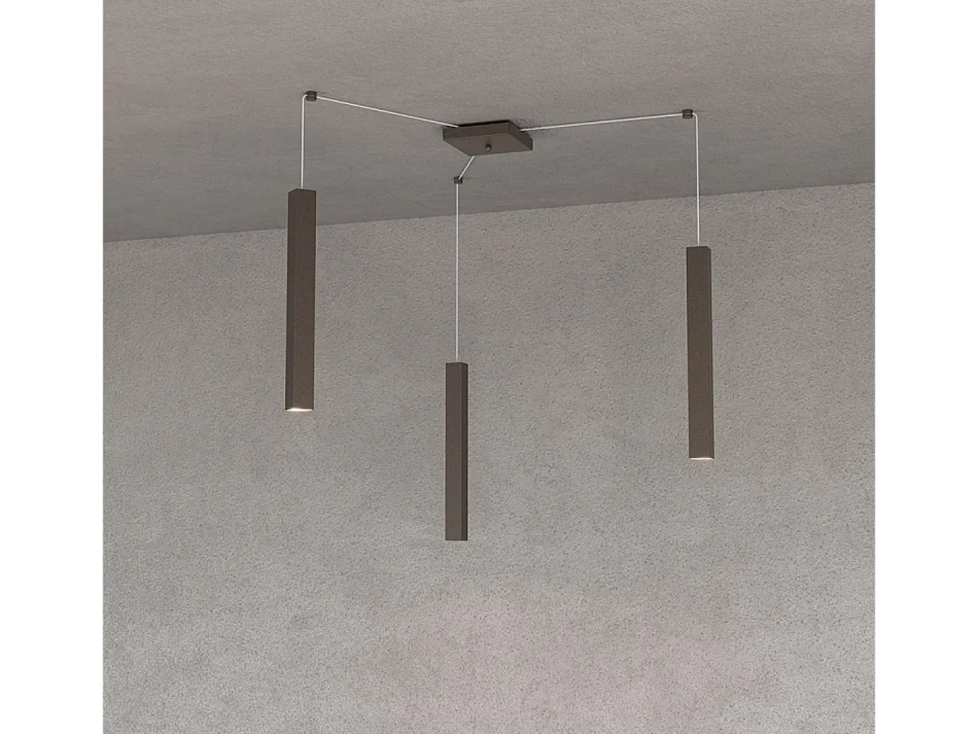 Lámpara Suspendida-Square Tube Sospensione 3 Luci Marrone Cavo Cm.250 Con Base Marru00f3n