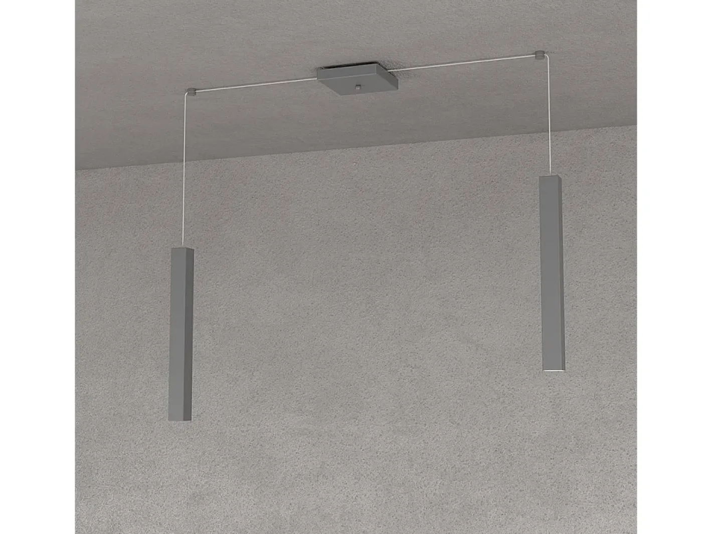 Clearance Square Tube Sospensione 2 Luci Grigio Antracite Cavo Cm.250 Con Base Gris