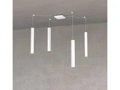 Clearance Square Tube Sospensione 4 Luci Bianco Cavo Cm.250 Con Base Blanco