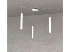 Lámpara Suspendida-Square Tube Sospensione 3 Luci Bianco Cavo Cm.250 Con Base Blanco