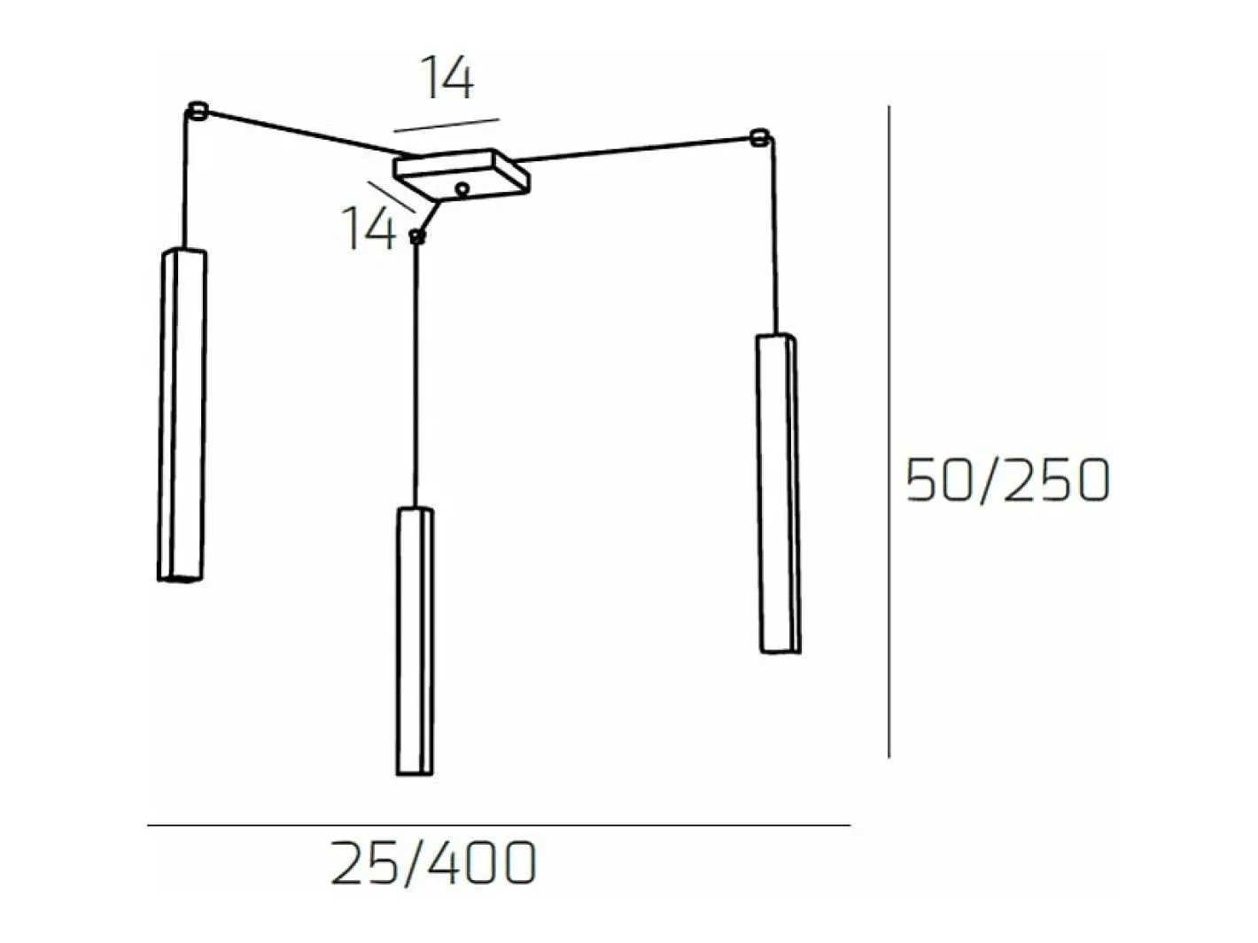 Lámpara Suspendida-Square Tube Sospensione 3 Luci Bianco Cavo Cm.250 Con Base Blanco