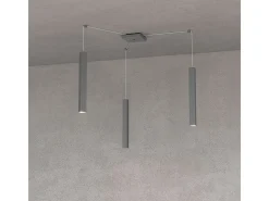 Square Tube Sospensione 3 Luci Grigio Antracite Cavo Cm.250 Con Base Gris Outlet
