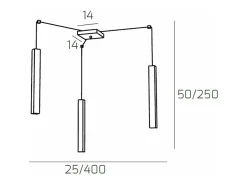 Square Tube Sospensione 3 Luci Grigio Antracite Cavo Cm.250 Con Base Gris Outlet