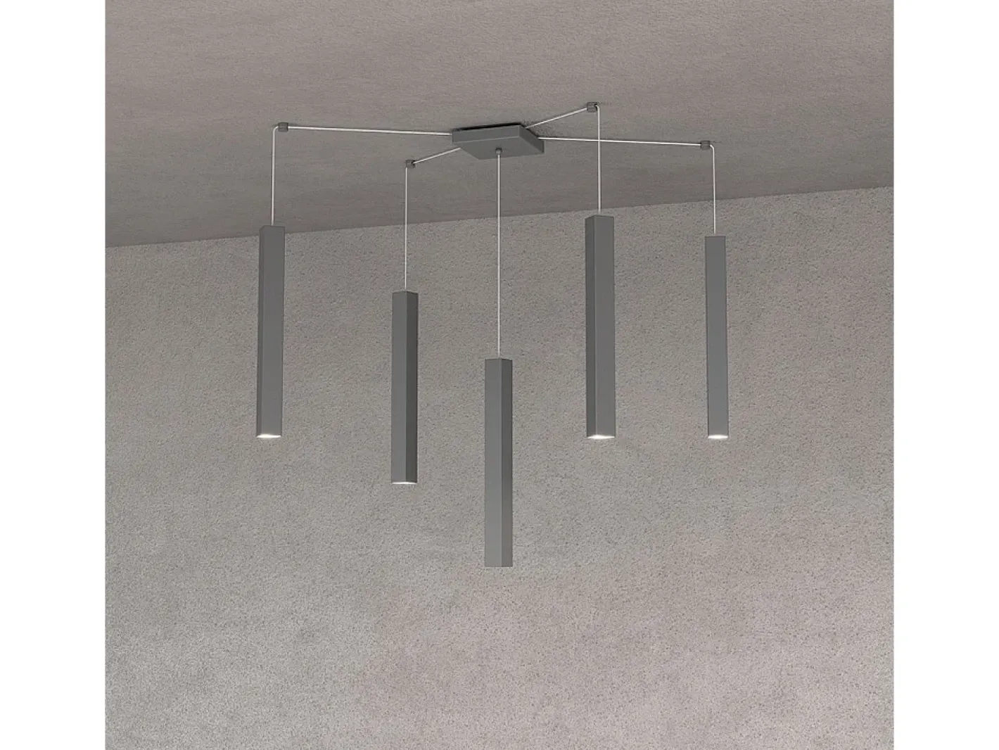 Clearance Square Tube Sospensione 5 Luci Grigio Antracite Cavo Cm.250 Con Base Gris
