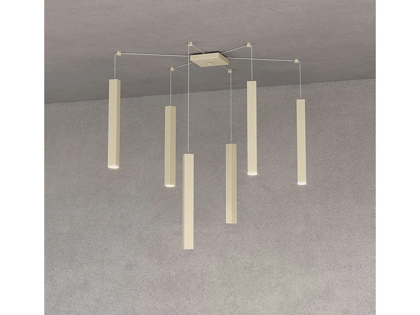 Square Tube Sospensione 6 Luci Sabbia Cavo Cm.250 Con Base Marru00f3n Sale