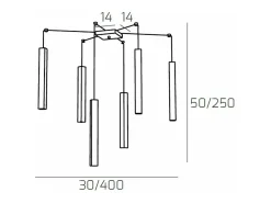 Square Tube Sospensione 6 Luci Sabbia Cavo Cm.250 Con Base Marru00f3n Sale