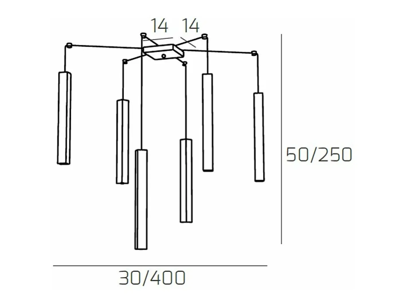 Square Tube Sospensione 6 Luci Sabbia Cavo Cm.250 Con Base Marru00f3n Sale