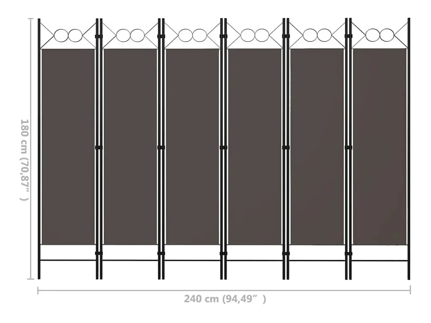 Biombo-Tabique divisorio antracita de 6 paneles 240x180 cm Gris