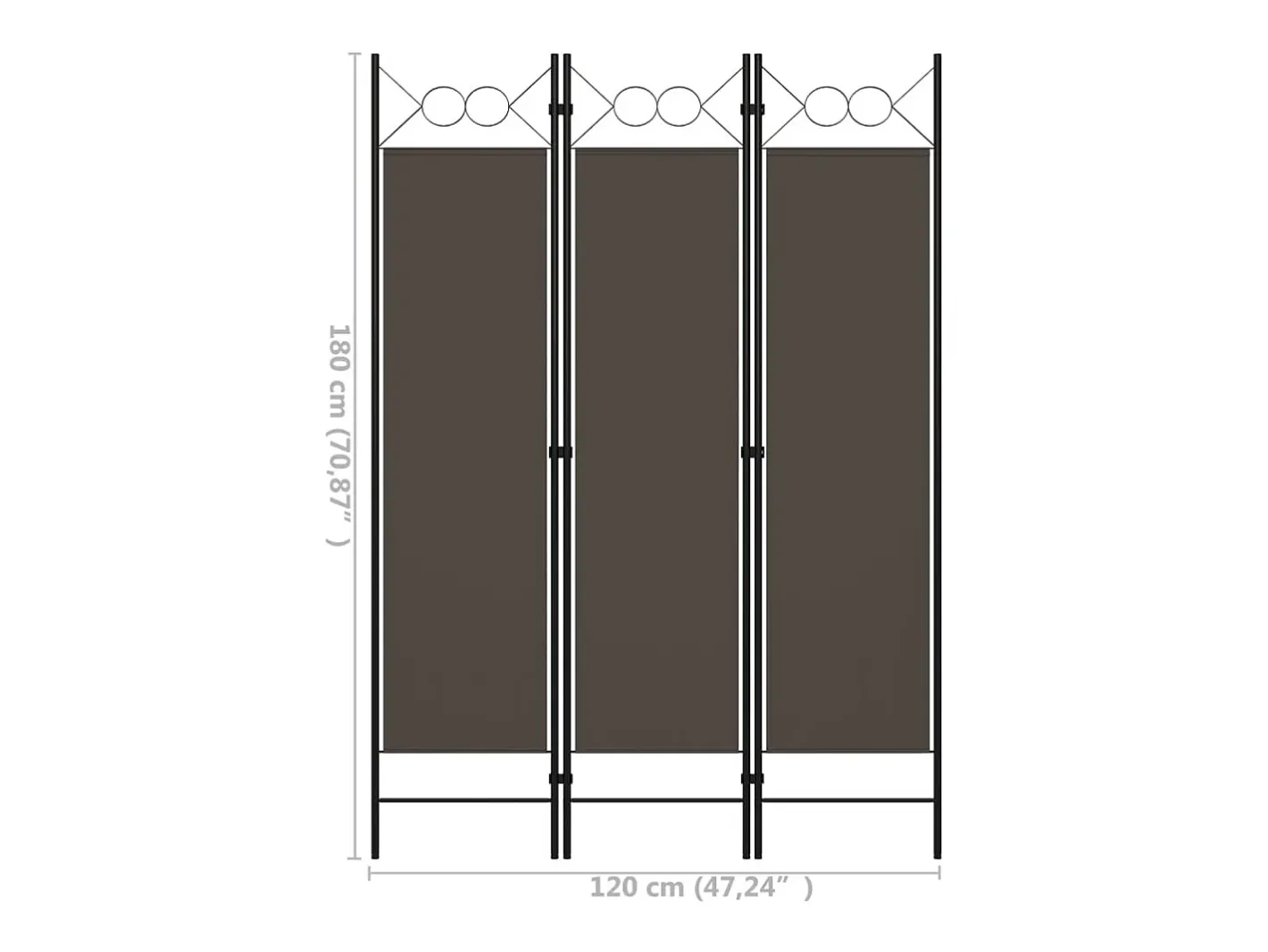 Tabique divisorio de 3 paneles Antracita 120x180 cm Gris New