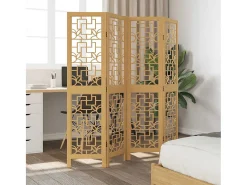 Tabique divisorio de 4 paneles en madera maciza de paulownia marrón Marru00f3n Online