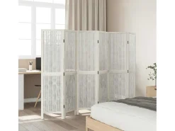 Tabique divisorio de 6 paneles en madera maciza de paulownia blanca Blanco