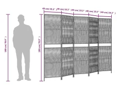 Biombo-Tabique divisorio de 5 paneles de mimbre de resina Gris