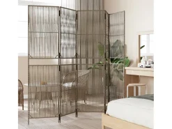 Biombo-Tabique divisorio de 5 paneles de mimbre de resina Gris