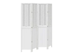 Clearance Tabique divisorio de 4 paneles en madera maciza de paulownia blanca Blanco