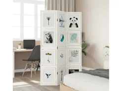 Biombo-Tabique divisorio de 3 paneles en madera maciza de paulownia blanca Blanco