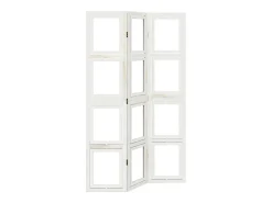 Biombo-Tabique divisorio de 3 paneles en madera maciza de paulownia blanca Blanco