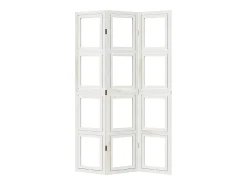 Biombo-Tabique divisorio de 3 paneles en madera maciza de paulownia blanca Blanco