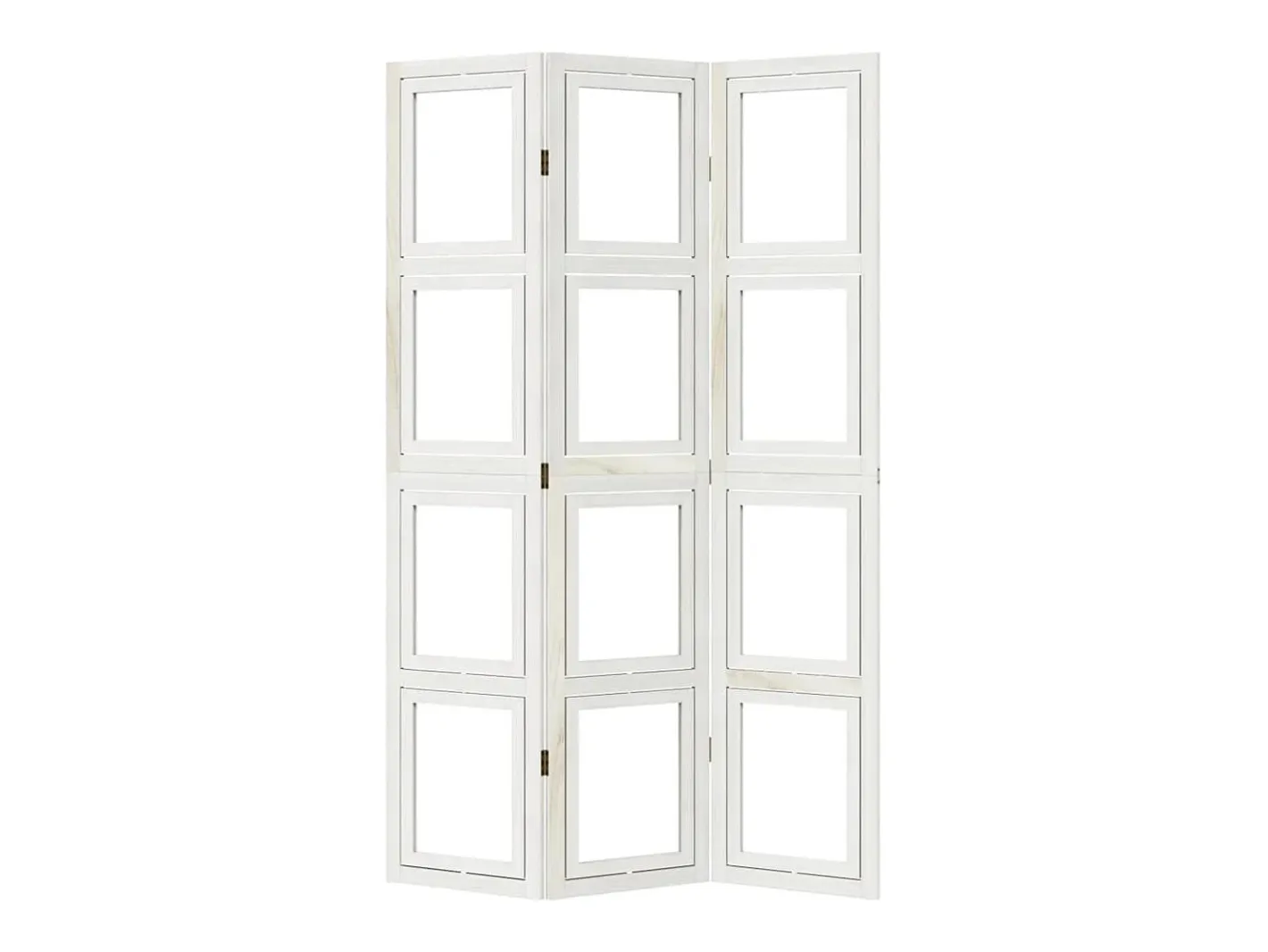 Biombo-Tabique divisorio de 3 paneles en madera maciza de paulownia blanca Blanco
