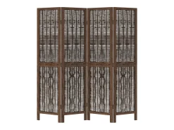 Tabique divisorio de 4 paneles de paulownia maciza en color marrón oscuro Marru00f3n