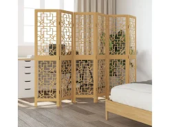 Tabique divisorio de 6 paneles en madera maciza de paulownia marrón Marru00f3n Outlet
