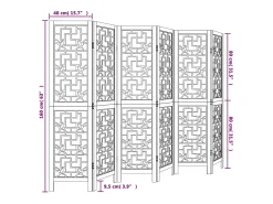 Tabique divisorio de 6 paneles en madera maciza de paulownia marrón Marru00f3n Outlet