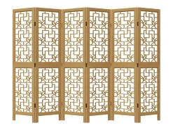 Tabique divisorio de 6 paneles en madera maciza de paulownia marrón Marru00f3n Outlet
