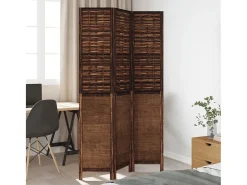 Tabique divisorio de 3 paneles en marrón oscuro fabricado en paulownia maciza Marru00f3n New