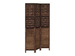Tabique divisorio de 3 paneles en marrón oscuro fabricado en paulownia maciza Marru00f3n New