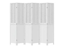 Tabique divisorio de 6 paneles en madera maciza de paulownia blanca Blanco