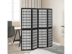 Biombo-Tabique divisorio de 4 paneles en madera maciza de paulownia negra Negro
