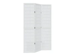 Biombo-Tabique divisorio de 3 paneles en madera maciza de paulownia blanca Blanco
