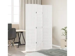 Biombo-Tabique divisorio de 3 paneles en madera maciza de paulownia blanca Blanco