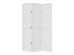 Biombo-Tabique divisorio de 3 paneles en madera maciza de paulownia blanca Blanco