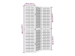 Biombo-Tabique divisorio de 3 paneles en madera maciza de paulownia blanca Blanco