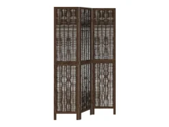 Tabique divisorio de 3 paneles en marrón oscuro fabricado en paulownia maciza Marru00f3n Clearance