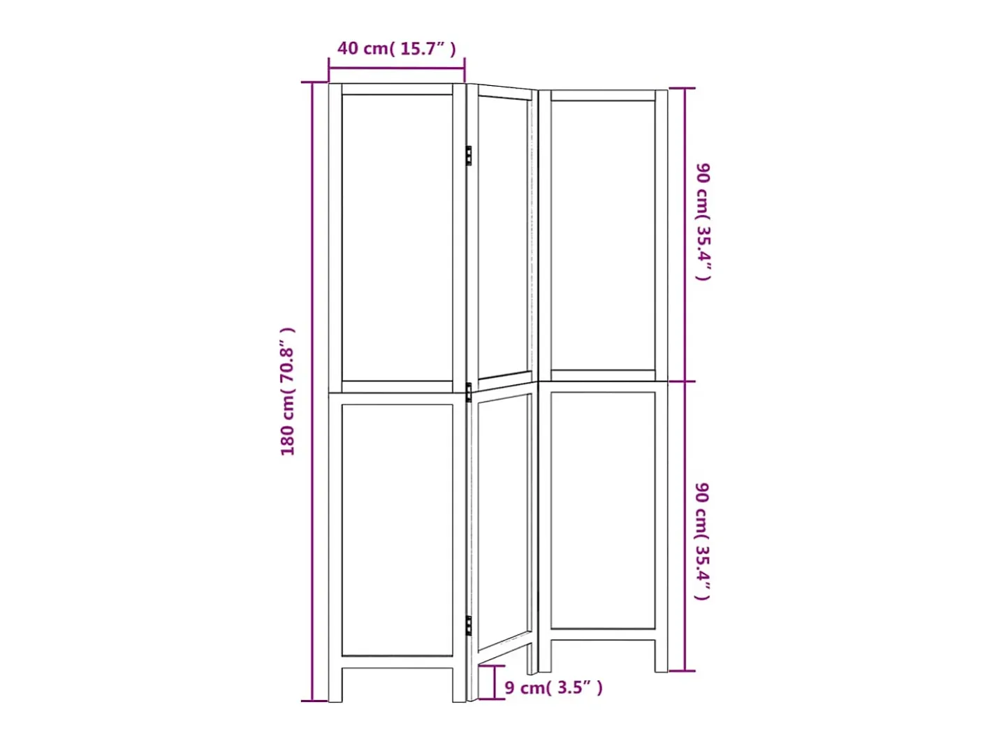 Tabique divisorio de 3 paneles en marrón oscuro fabricado en paulownia maciza Marru00f3n Clearance