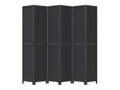 Tabique divisorio de 6 paneles en madera maciza de paulownia negra Negro Outlet