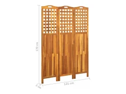 Biombo-Tabique divisorio de 3 paneles 121x2x170 cm Madera de acacia Marru00f3n