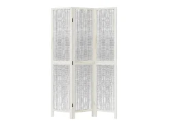 Biombo-Tabique divisorio de 3 paneles en madera maciza de paulownia blanca Blanco